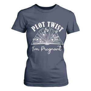 Pregnancy Announcement For Book Lovers T Shirt For Women Plot Twist I Am Pregnant TS12 Navy Print Your Wear