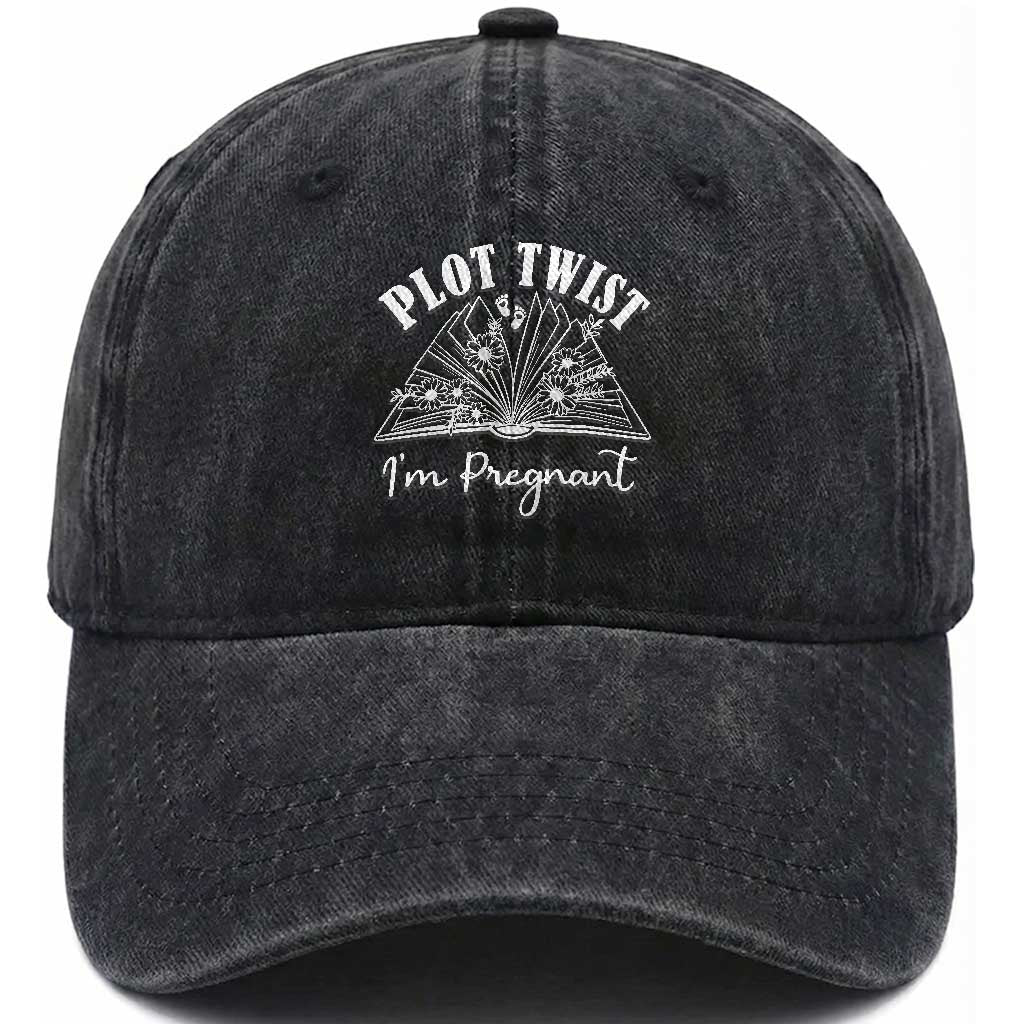 Pregnancy Announcement For Book Lovers Washed Cotton Baseball Cap Plot Twist I Am Pregnant TS12 Print Your Wear
