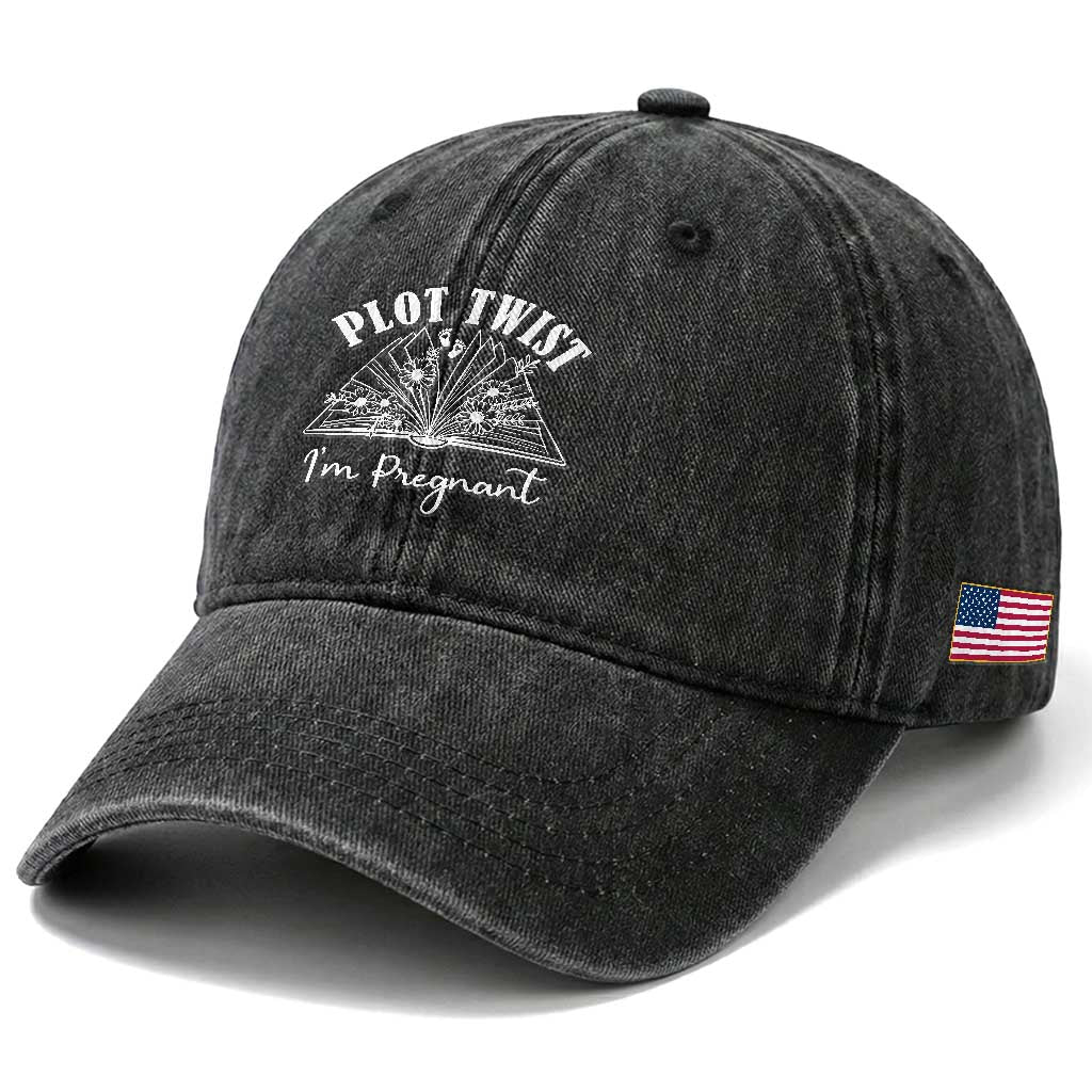 Pregnancy Announcement For Book Lovers Washed Cotton Baseball Cap Plot Twist I Am Pregnant TS12 Print Your Wear