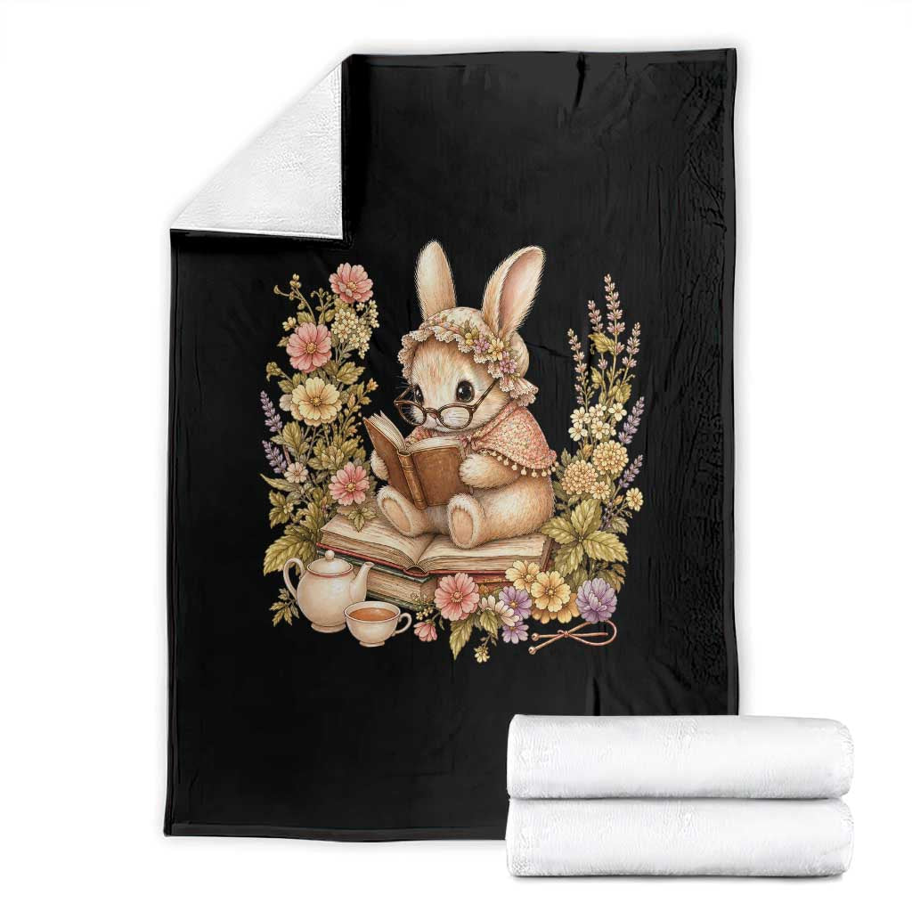 Cottagecore Rabbit Reading Book Throw Blanket Aesthetic Grandmacore Gift TS12 Black Print Your Wear