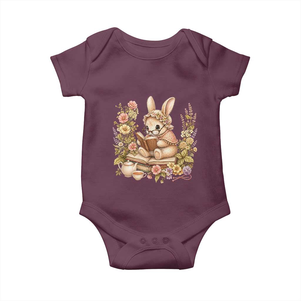 Cottagecore Rabbit Reading Book Baby Onesie Aesthetic Grandmacore Gift TS12 Maroon Print Your Wear