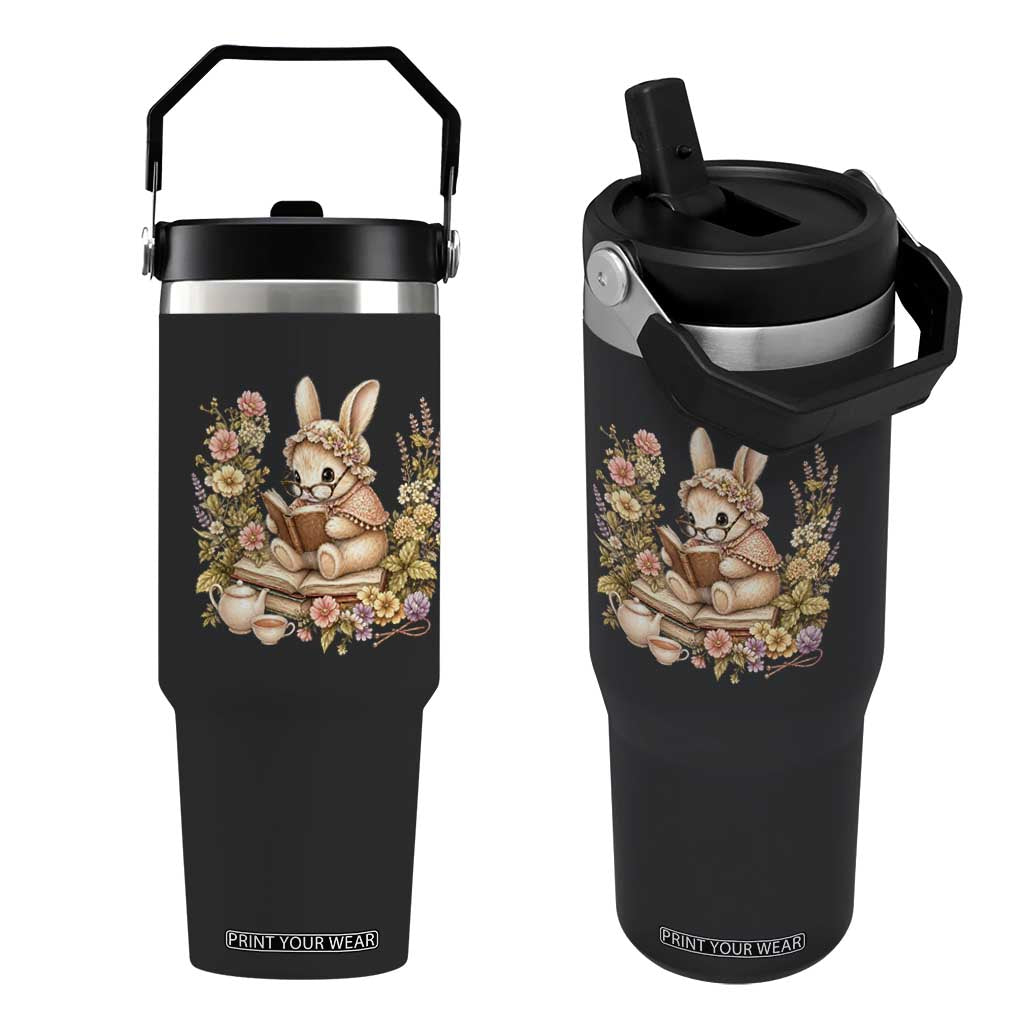 Cottagecore Rabbit Reading Book Flip Straw Tumbler Aesthetic Grandmacore Gift TS12 One Size: 30 oz Black Print Your Wear
