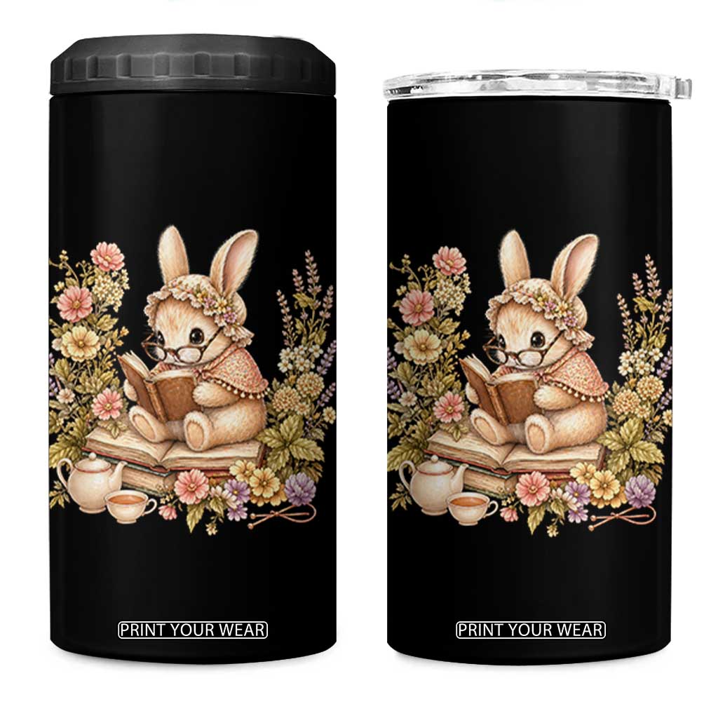 Cottagecore Rabbit Reading Book 4 in 1 Can Cooler Tumbler Aesthetic Grandmacore Gift TS12 One Size: 16 oz Black Print Your Wear