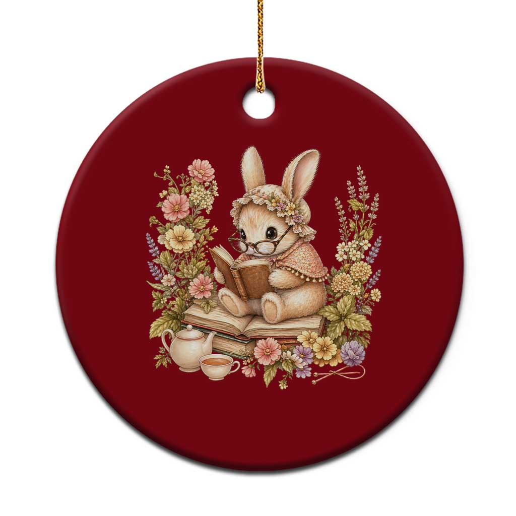 Cottagecore Rabbit Reading Book Ceramic Ornament Aesthetic Grandmacore Gift TS12 1pc Red Print Your Wear