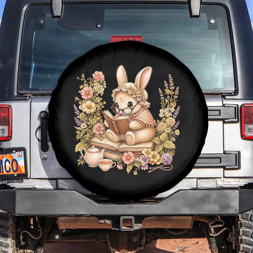Cottagecore Rabbit Reading Book Spare Tire Cover Aesthetic Grandmacore Gift TS12 No hole Black Print Your Wear
