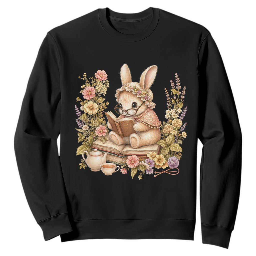 Cottagecore Rabbit Reading Book Sweatshirt Aesthetic Grandmacore Gift TS12 Black Print Your Wear