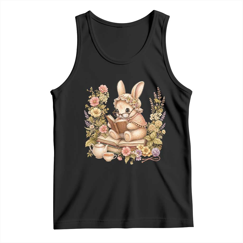 Cottagecore Rabbit Reading Book Tank Top Aesthetic Grandmacore Gift TS12 Black Print Your Wear