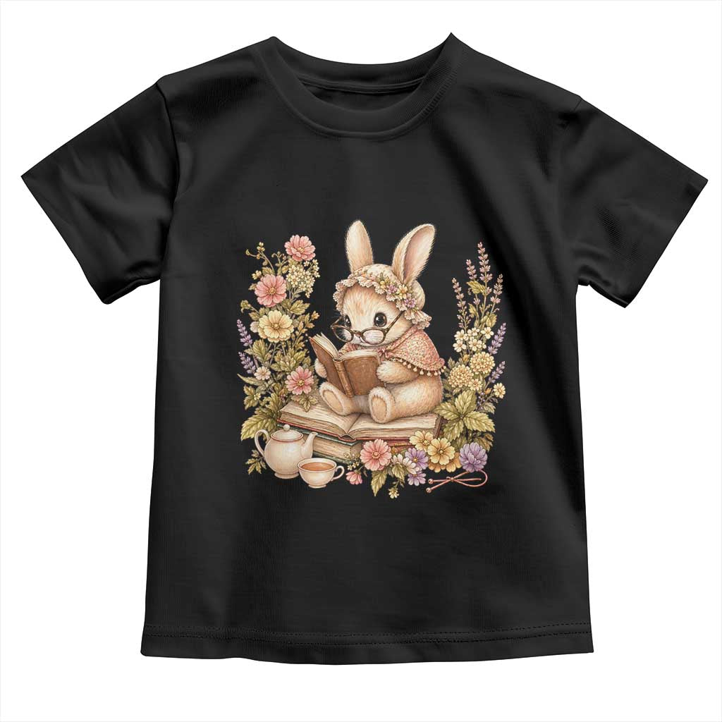 Cottagecore Rabbit Reading Book Toddler T Shirt Aesthetic Grandmacore Gift TS12 Black Print Your Wear