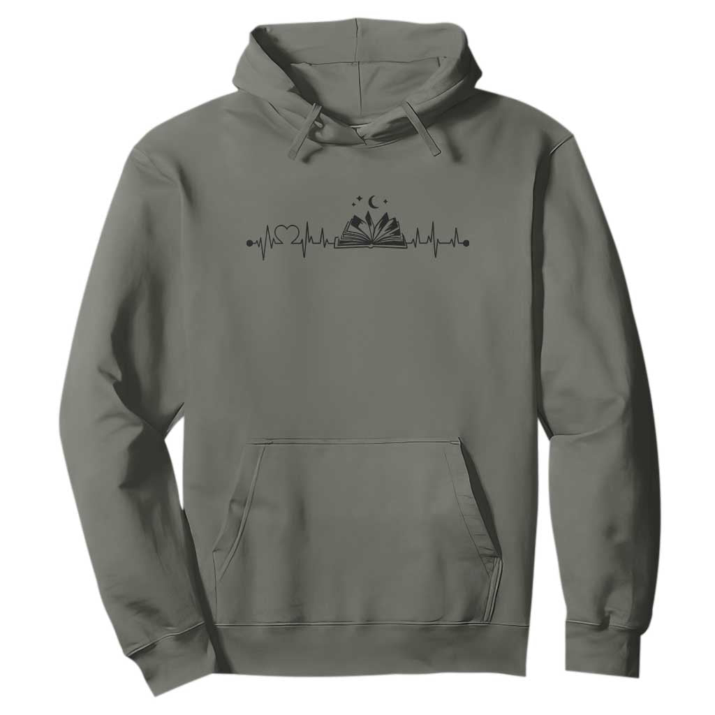 Bookaholic Heartbeat Graphic Hoodie Vintage Reader Lifeline Gift TS12 Military Green Print Your Wear