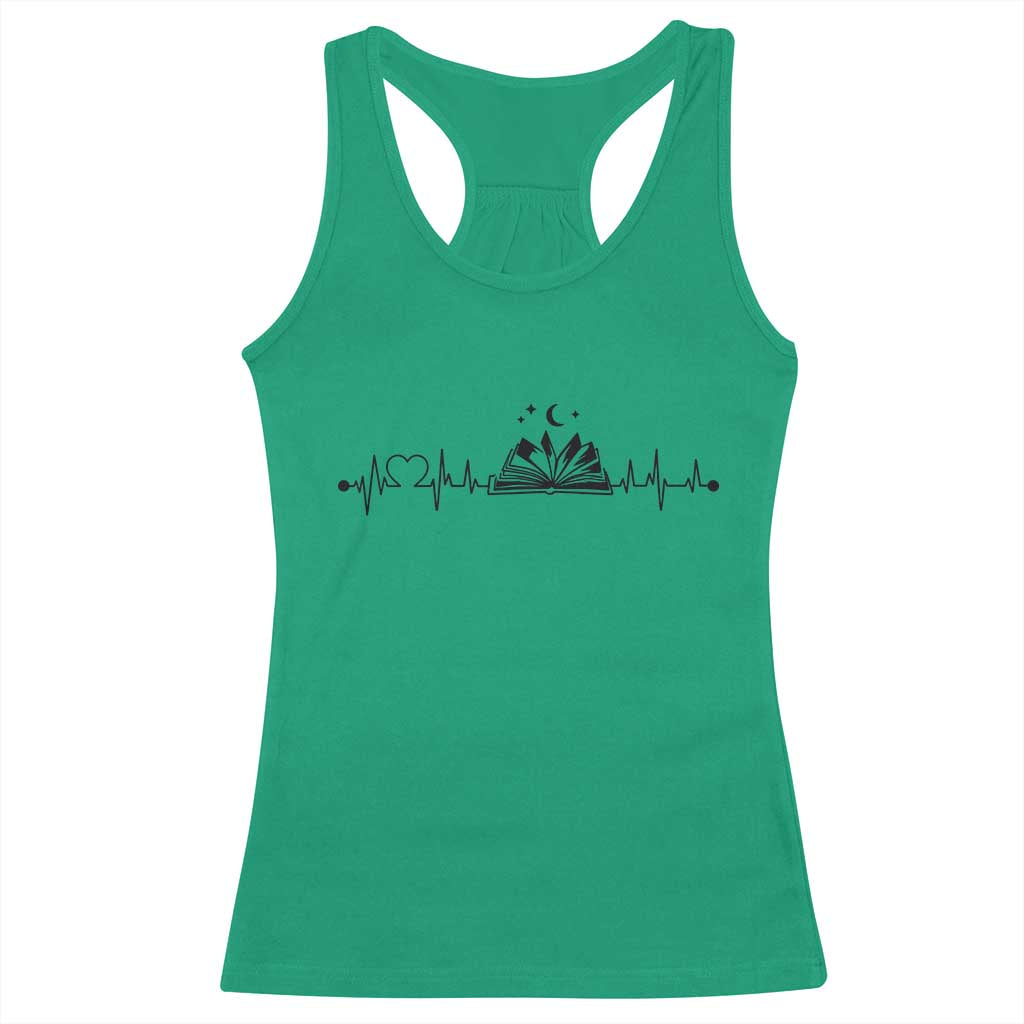 Bookaholic Heartbeat Graphic Racerback Tank Top Vintage Reader Lifeline Gift TS12 Irish Green Print Your Wear