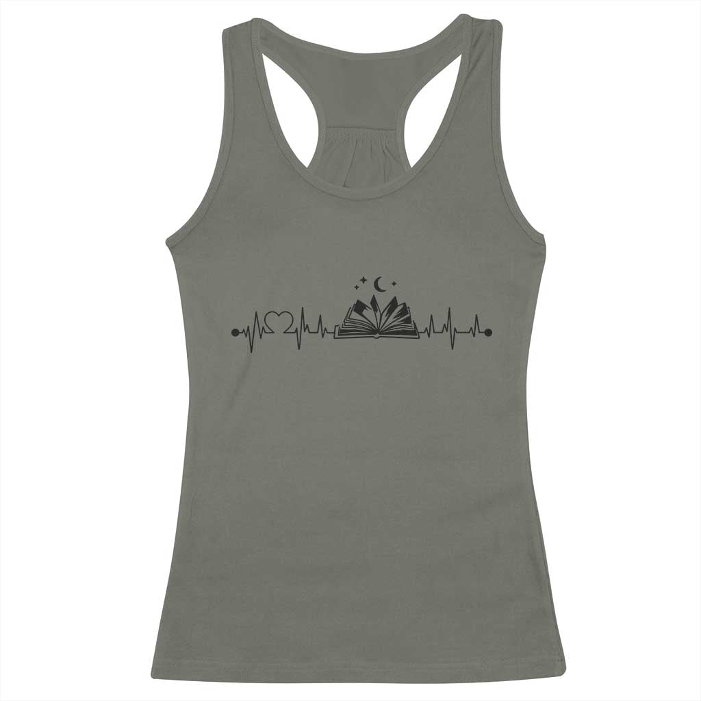 Bookaholic Heartbeat Graphic Racerback Tank Top Vintage Reader Lifeline Gift TS12 Military Green Print Your Wear