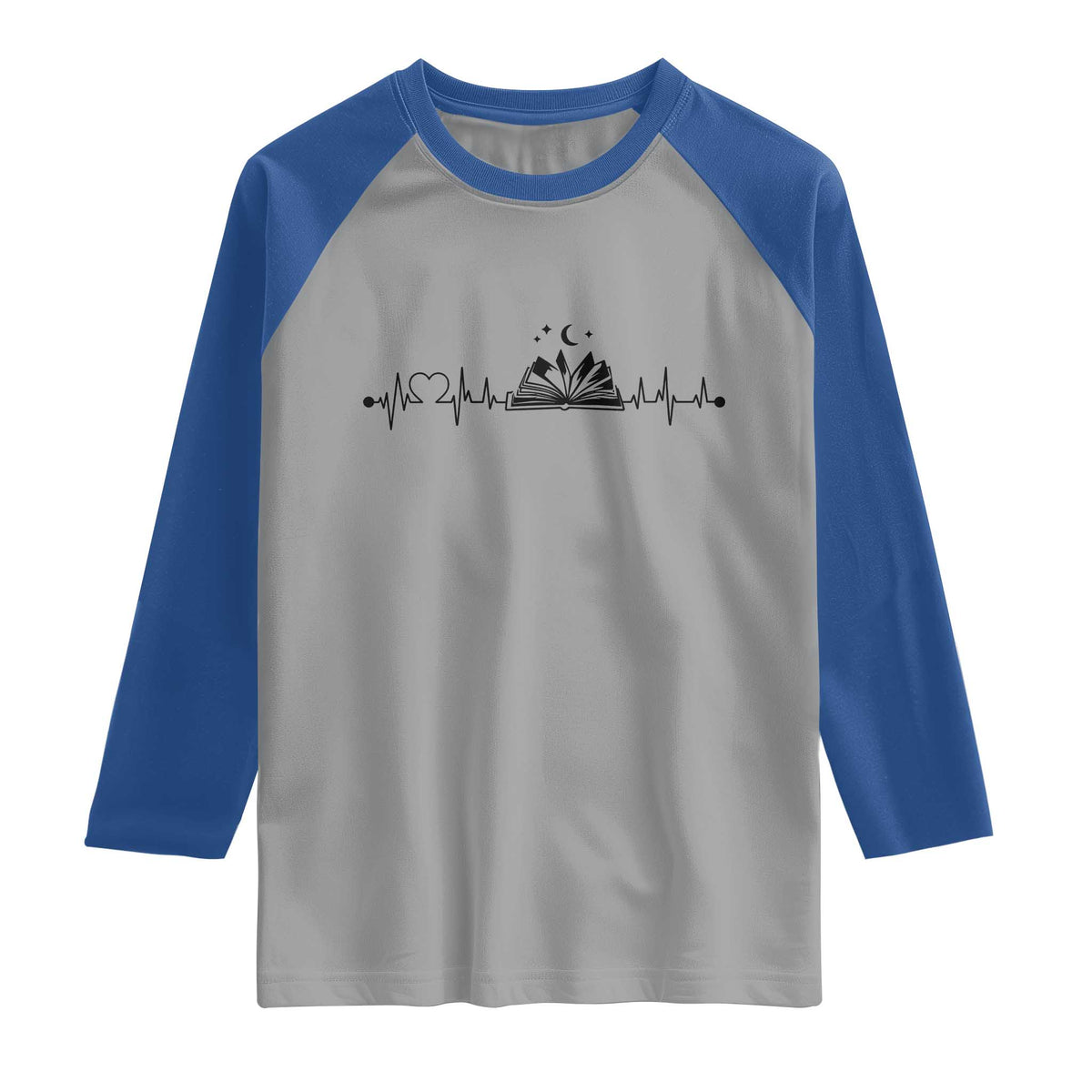 Bookaholic Heartbeat Graphic Raglan Shirt Vintage Reader Lifeline Gift TS12 Sport Gray Royal Print Your Wear