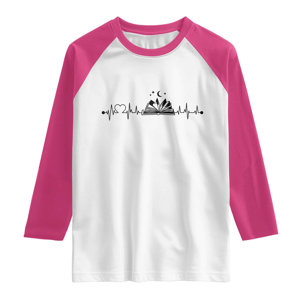 Bookaholic Heartbeat Graphic Raglan Shirt Vintage Reader Lifeline Gift TS12 White Heliconia Print Your Wear