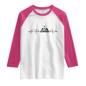 Bookaholic Heartbeat Graphic Raglan Shirt Vintage Reader Lifeline Gift TS12 White Heliconia Print Your Wear