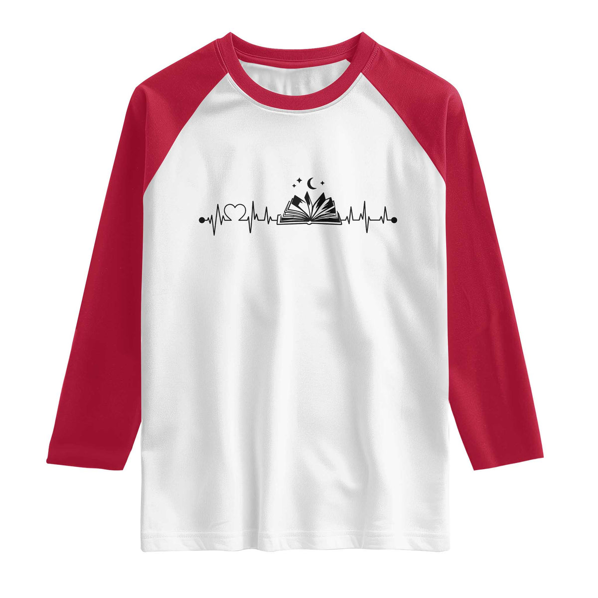 Bookaholic Heartbeat Graphic Raglan Shirt Vintage Reader Lifeline Gift TS12 White Red Print Your Wear