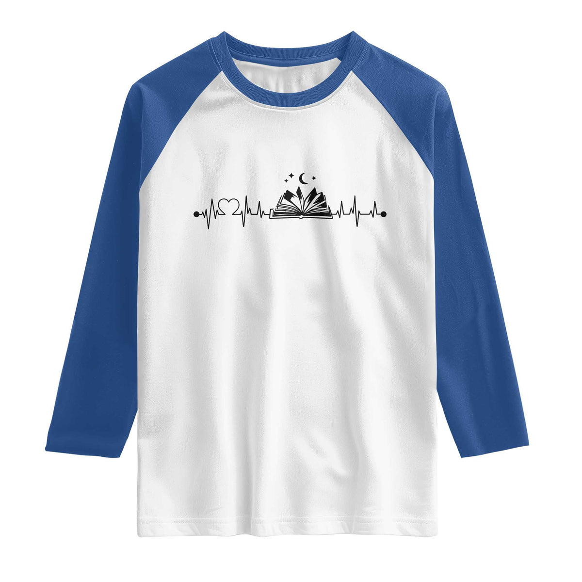 Bookaholic Heartbeat Graphic Raglan Shirt Vintage Reader Lifeline Gift TS12 White Royal Print Your Wear