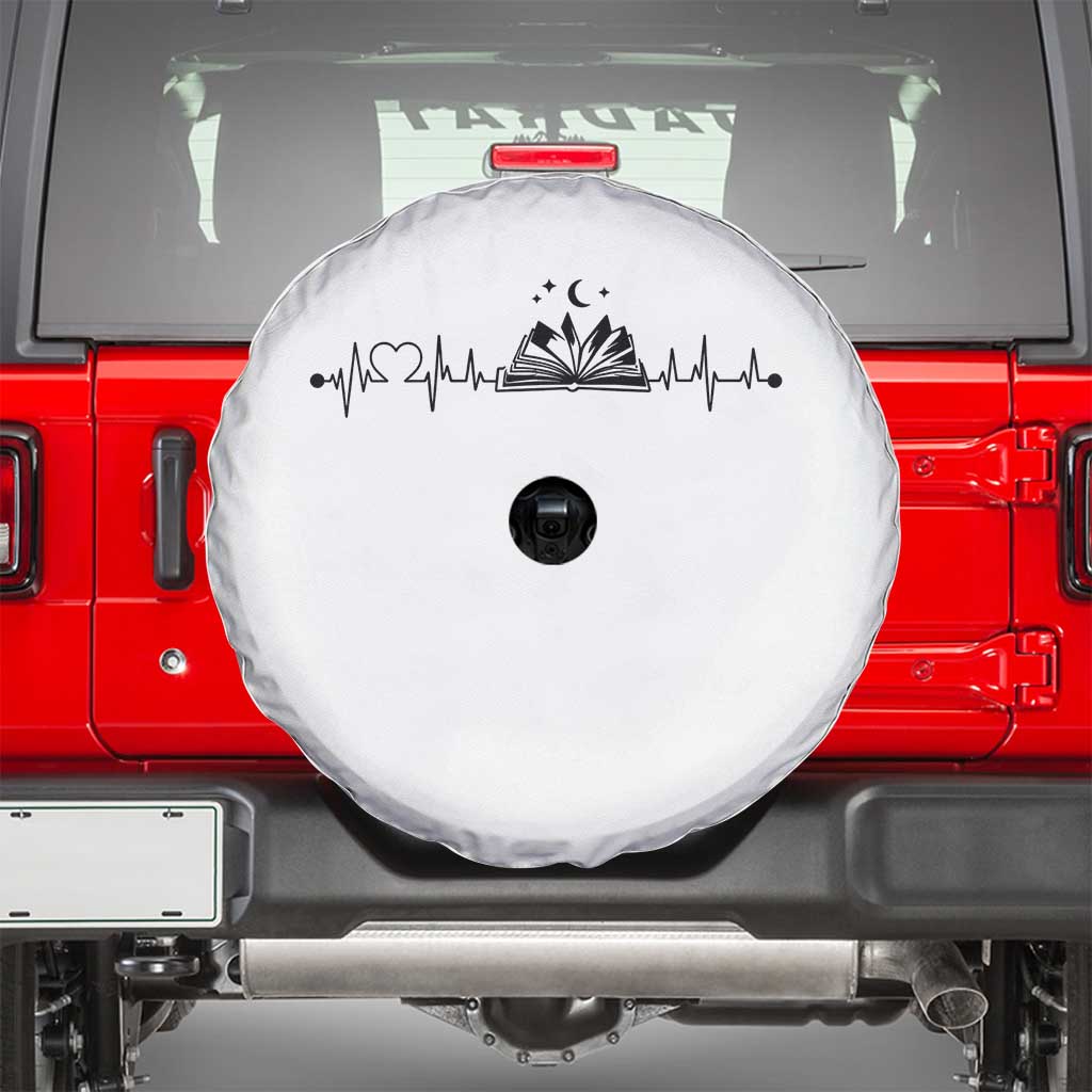 Bookaholic Heartbeat Graphic Spare Tire Cover Vintage Reader Lifeline Gift TS12 White Print Your Wear