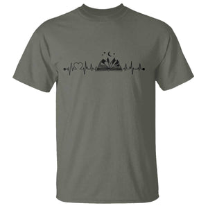 Bookaholic Heartbeat Graphic T Shirt Vintage Reader Lifeline Gift TS12 Military Green Print Your Wear