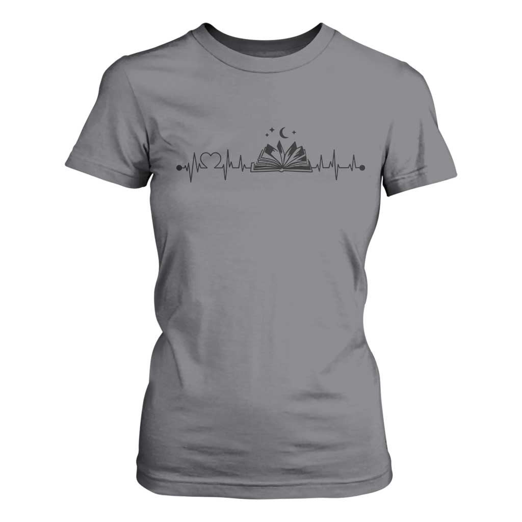 Bookaholic Heartbeat Graphic T Shirt For Women Vintage Reader Lifeline Gift TS12 Charcoal Print Your Wear
