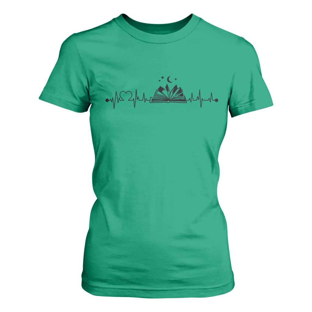 Bookaholic Heartbeat Graphic T Shirt For Women Vintage Reader Lifeline Gift TS12 Irish Green Print Your Wear
