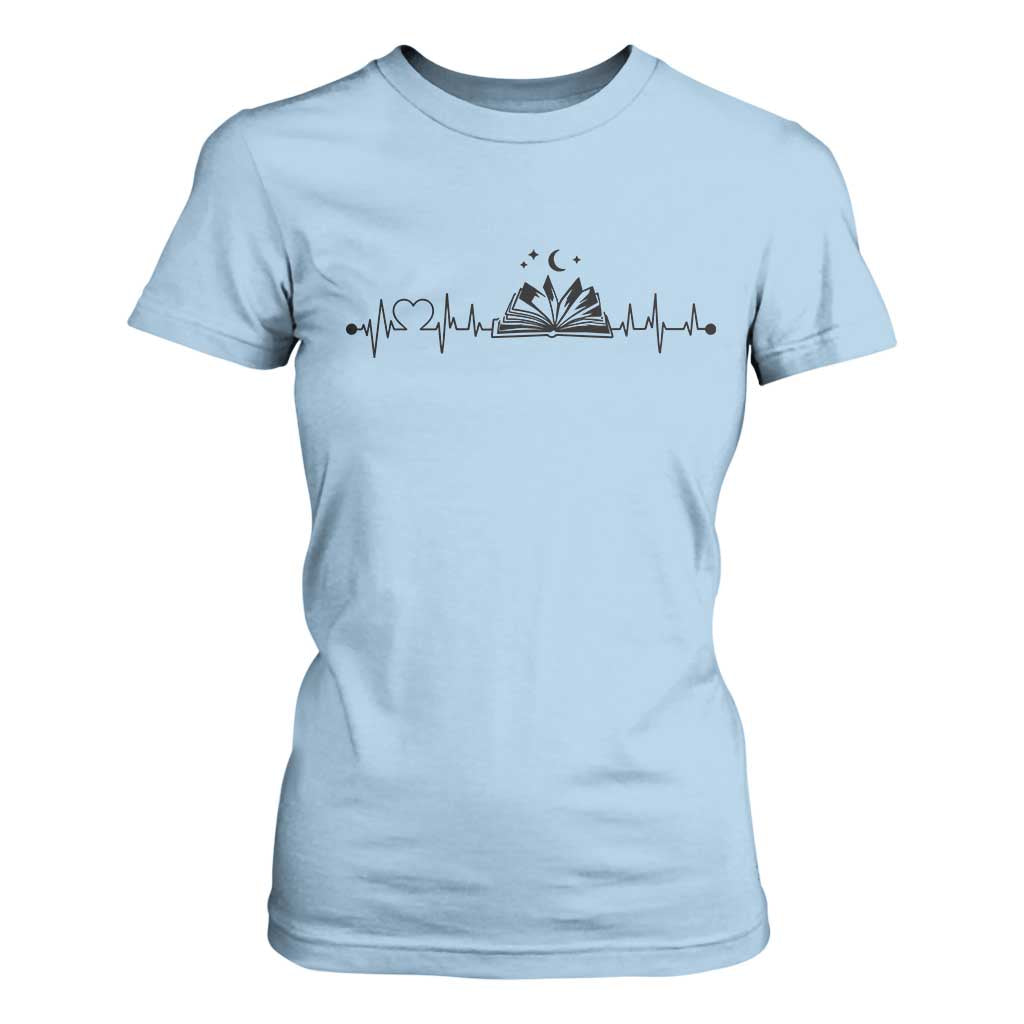 Bookaholic Heartbeat Graphic T Shirt For Women Vintage Reader Lifeline Gift TS12 Light Blue Print Your Wear