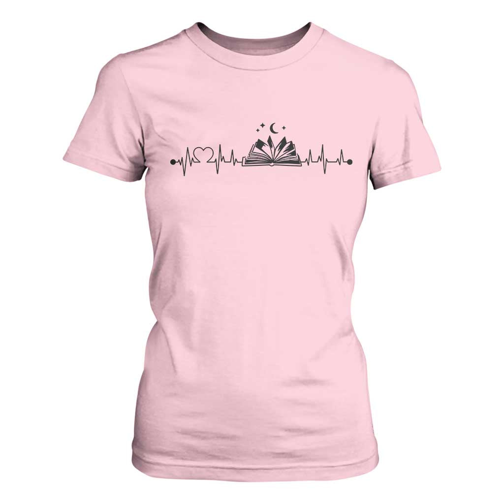 Bookaholic Heartbeat Graphic T Shirt For Women Vintage Reader Lifeline Gift TS12 Light Pink Print Your Wear