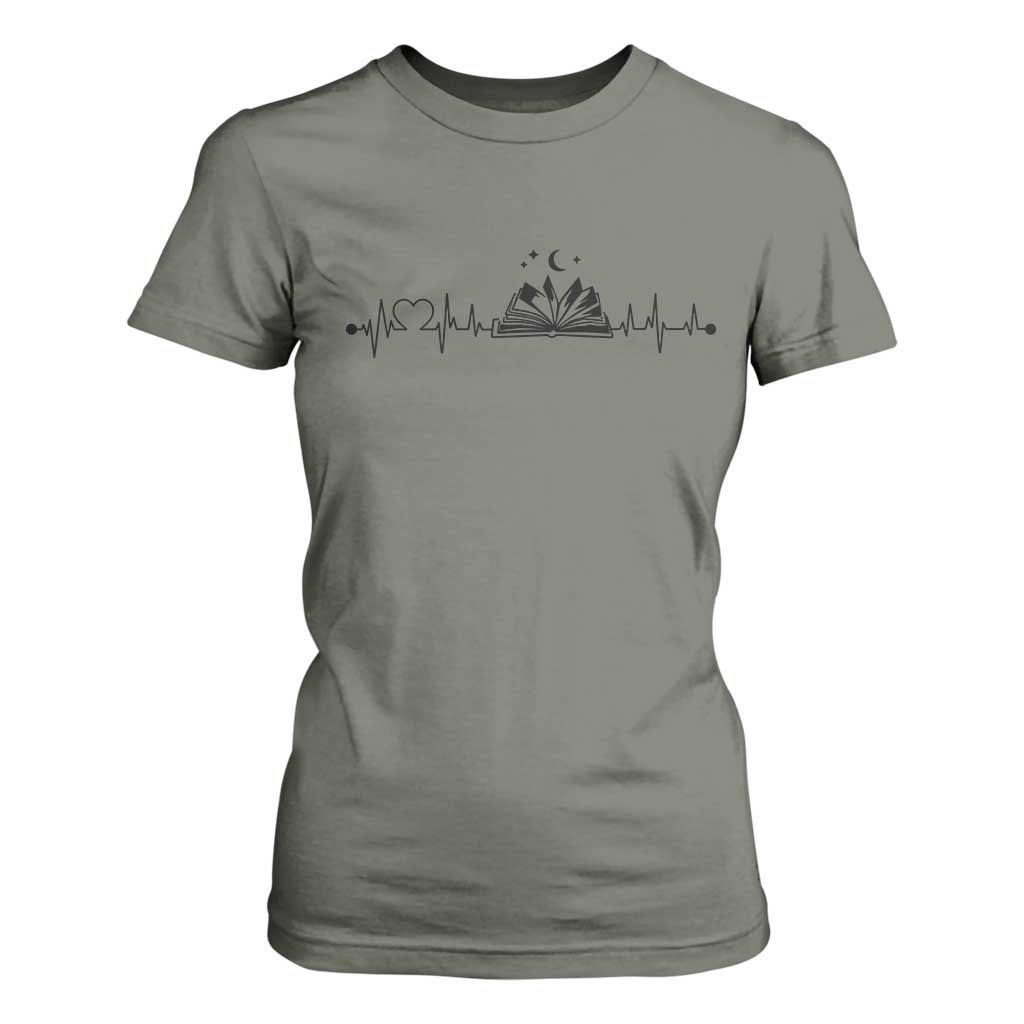 Bookaholic Heartbeat Graphic T Shirt For Women Vintage Reader Lifeline Gift TS12 Military Green Print Your Wear