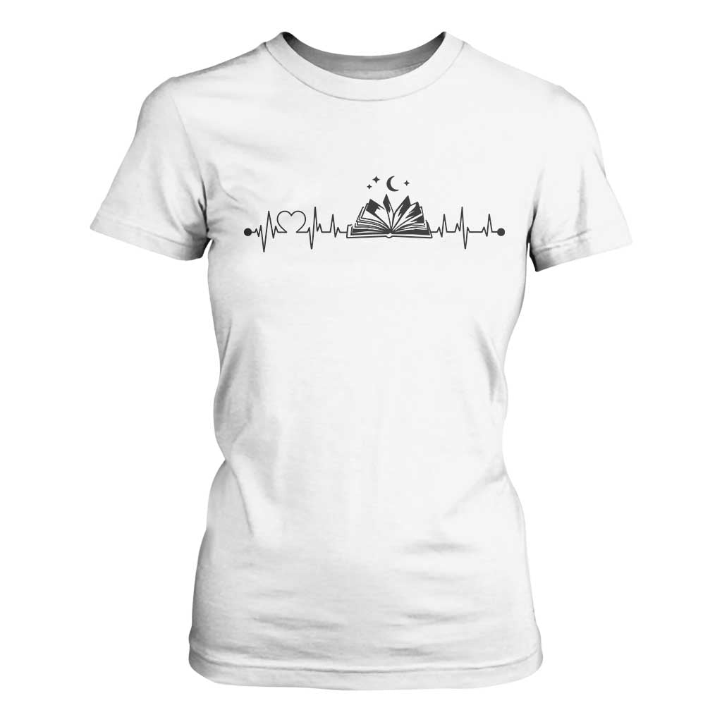 Bookaholic Heartbeat Graphic T Shirt For Women Vintage Reader Lifeline Gift TS12 White Print Your Wear