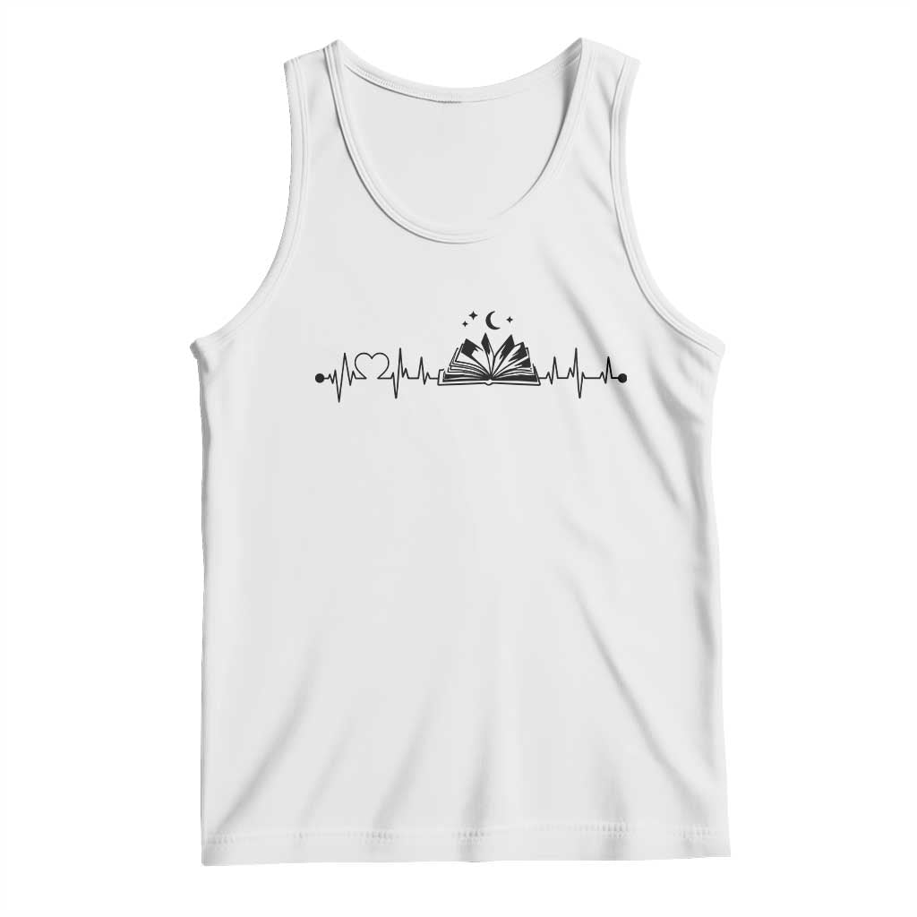 Bookaholic Heartbeat Graphic Tank Top Vintage Reader Lifeline Gift TS12 White Print Your Wear