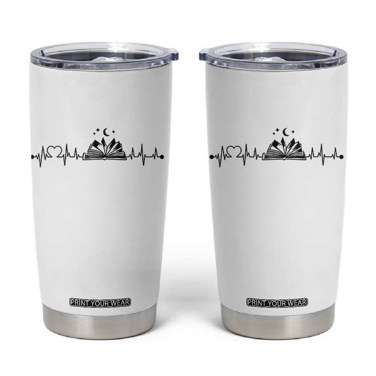Bookaholic Heartbeat Graphic Tumbler Cup Vintage Reader Lifeline Gift TS12 White Print Your Wear