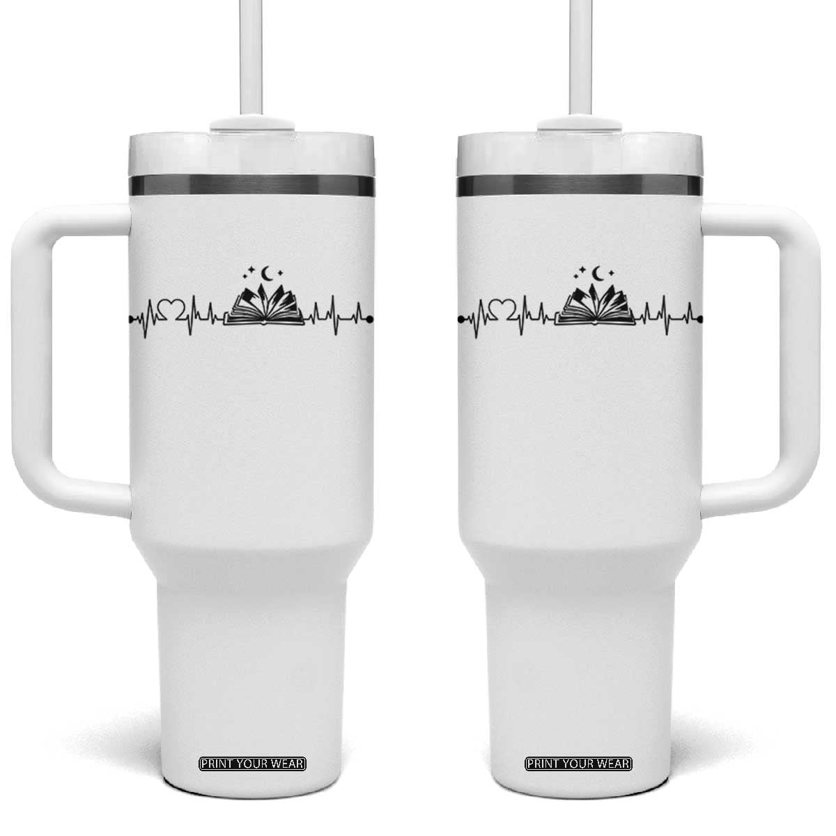 Bookaholic Heartbeat Graphic Tumbler With Handle Vintage Reader Lifeline Gift TS12 One Size: 40 oz White Print Your Wear