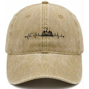 Bookaholic Heartbeat Graphic Washed Cotton Baseball Cap Vintage Reader Lifeline Gift TS12 Print Your Wear