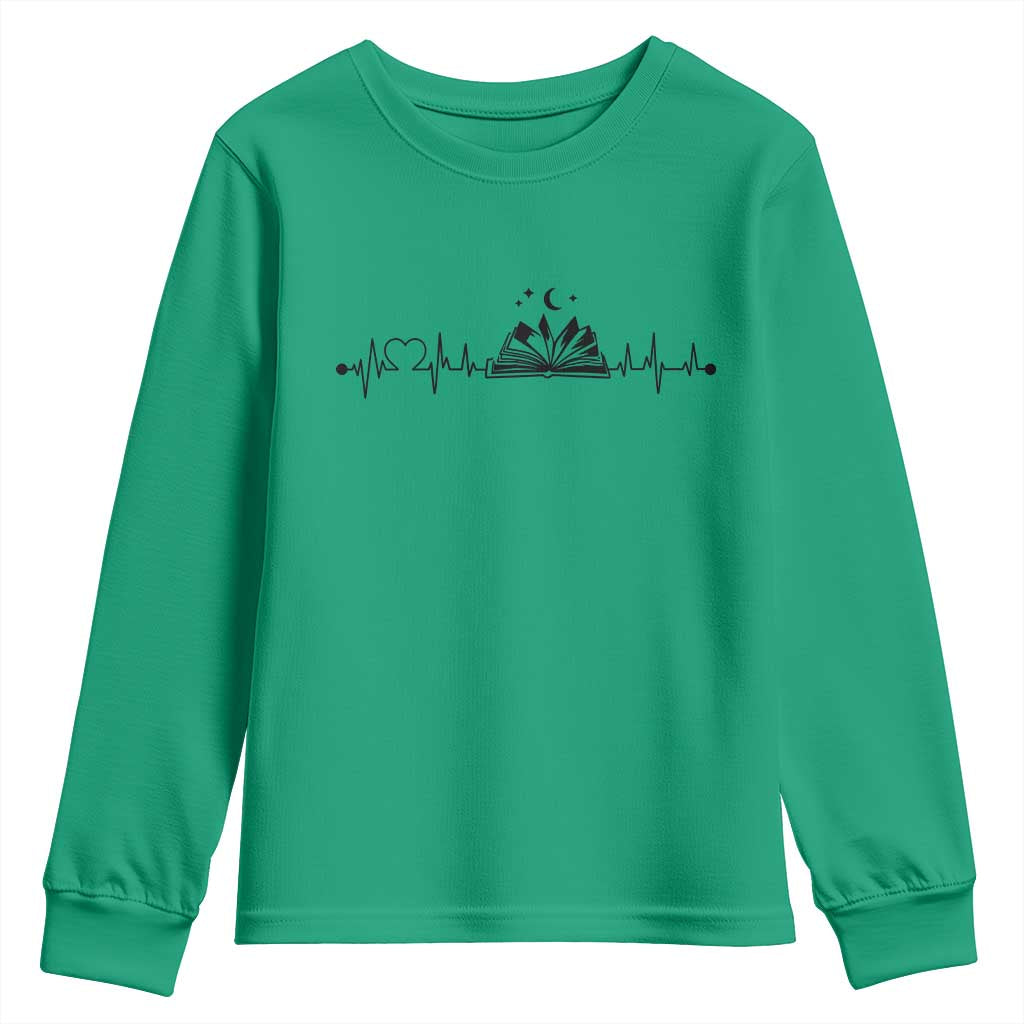 Bookaholic Heartbeat Graphic Youth Sweatshirt Vintage Reader Lifeline Gift TS12 Irish Green Print Your Wear
