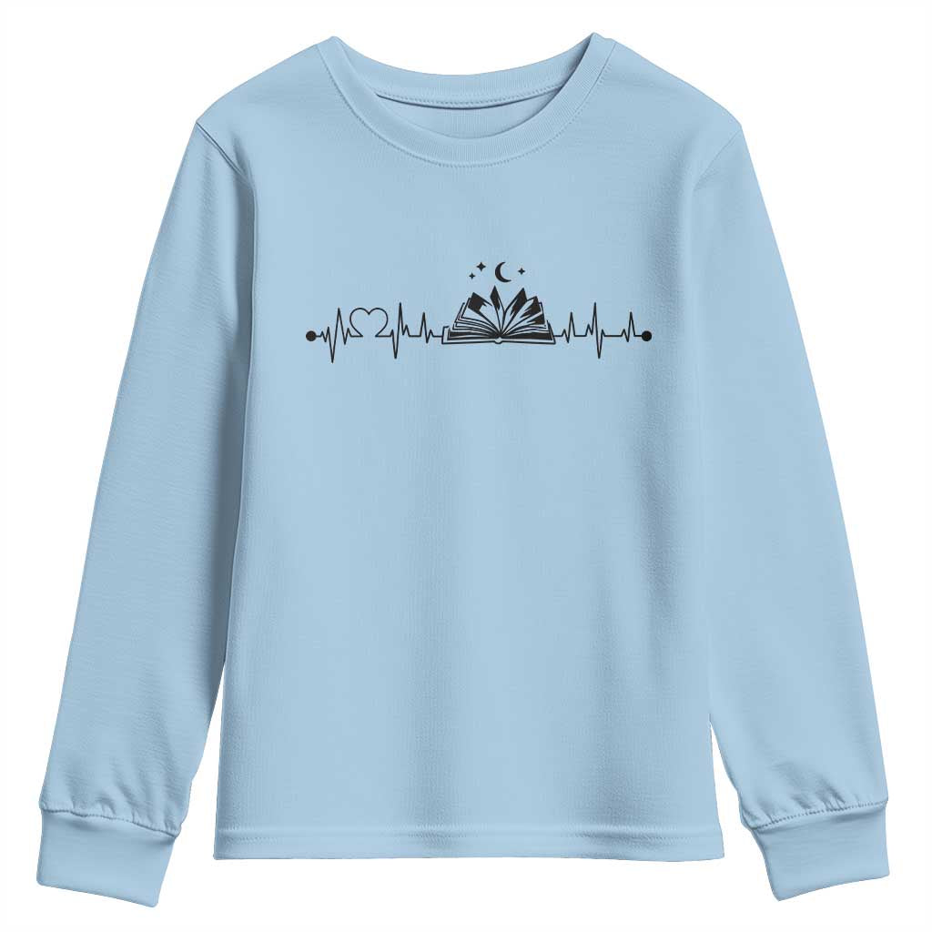 Bookaholic Heartbeat Graphic Youth Sweatshirt Vintage Reader Lifeline Gift TS12 Light Blue Print Your Wear
