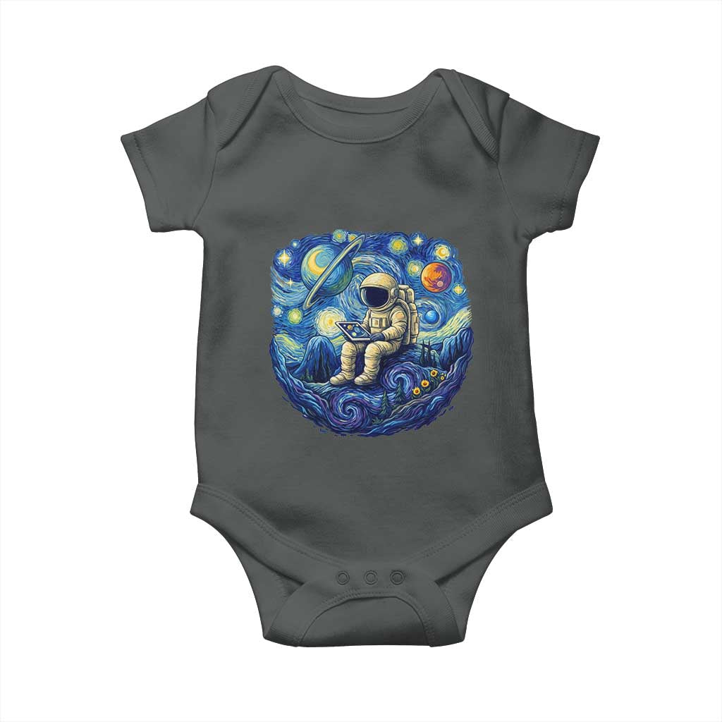 Starry Night Space Bookworm Baby Onesie Funny Astronaut Reader Gift TS12 Dark Heather Print Your Wear