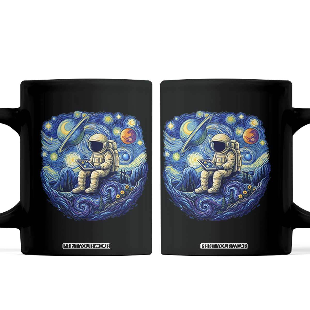 Starry Night Space Bookworm Coffee Mug Funny Astronaut Reader Gift TS12 Black Print Your Wear