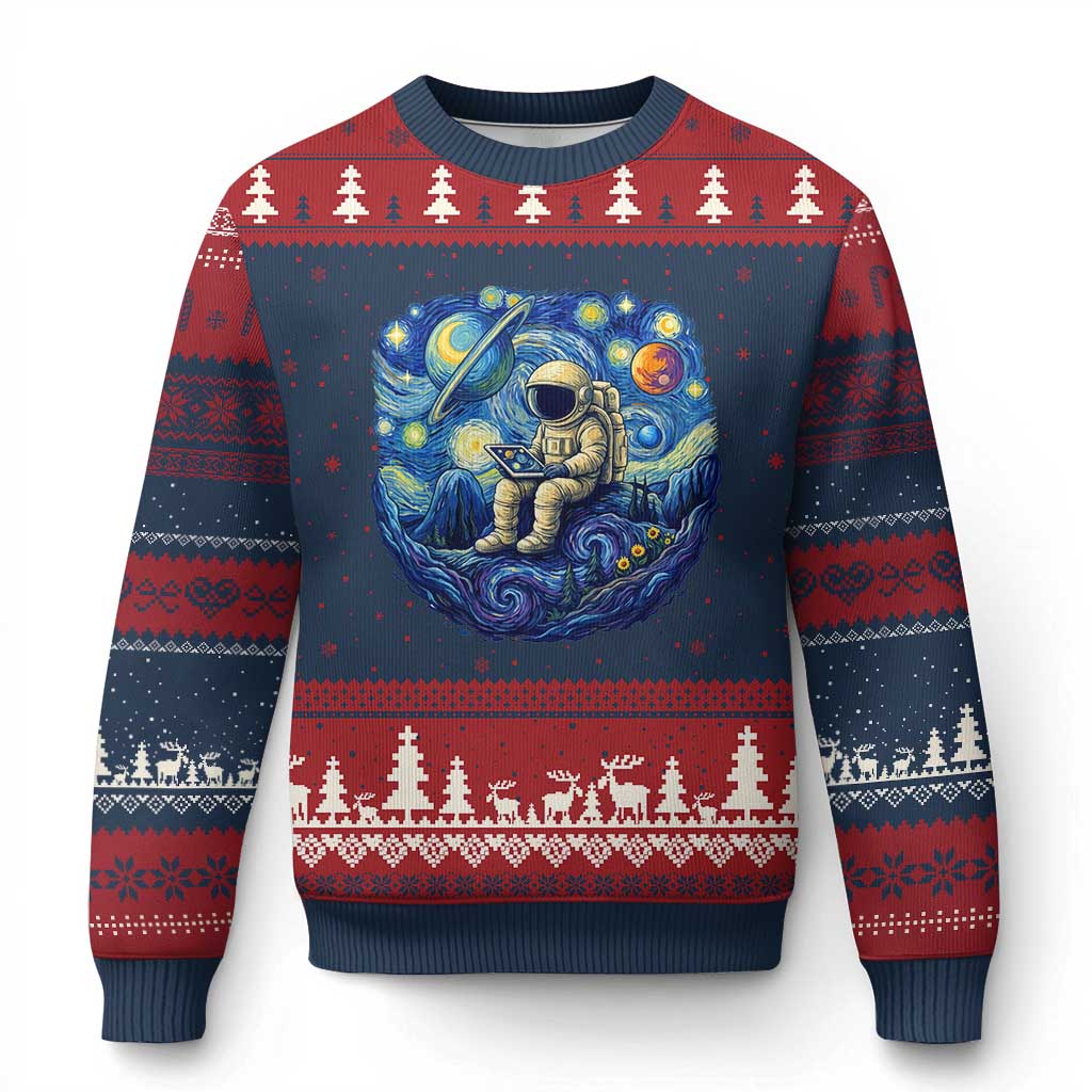 Starry Night Space Bookworm Ugly Christmas Sweater Funny Astronaut Reader Gift TS12 Navy Red Print Your Wear