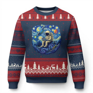 Starry Night Space Bookworm Ugly Christmas Sweater Funny Astronaut Reader Gift TS12 Navy Red Print Your Wear