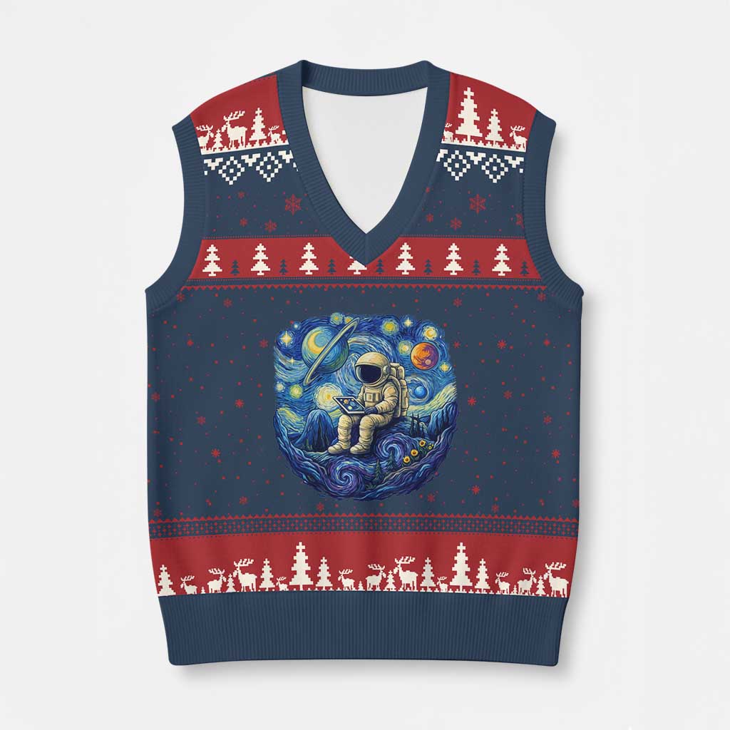 Starry Night Space Bookworm V-Neck Knit Sweater Vest Funny Astronaut Reader Gift TS12 Navy Red Print Your Wear