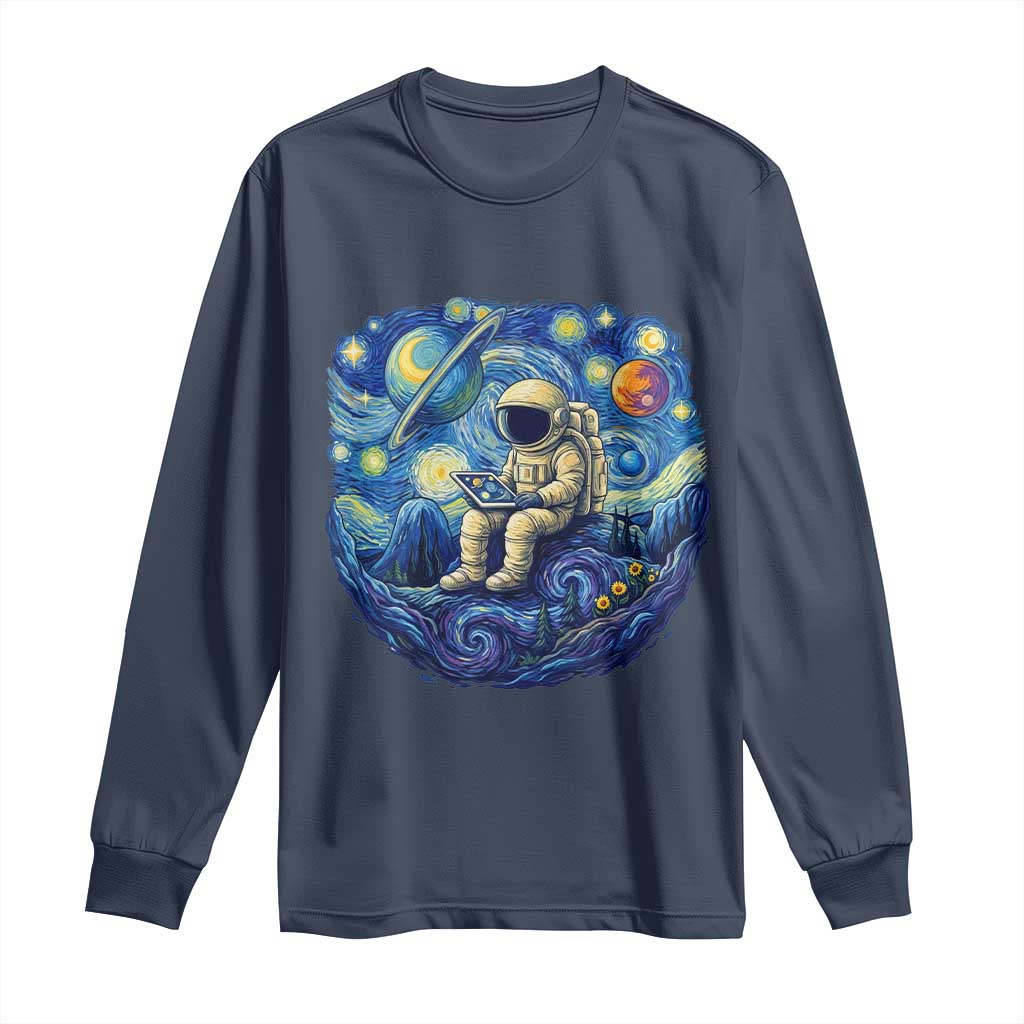 Starry Night Space Bookworm Long Sleeve Shirt Funny Astronaut Reader Gift TS12 Navy Print Your Wear