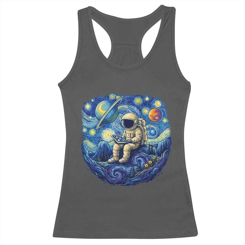 Starry Night Space Bookworm Racerback Tank Top Funny Astronaut Reader Gift TS12 Dark Heather Print Your Wear