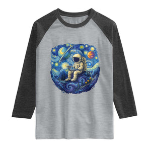 Starry Night Space Bookworm Raglan Shirt Funny Astronaut Reader Gift TS12 Heather Gray Heather Charcoal Print Your Wear