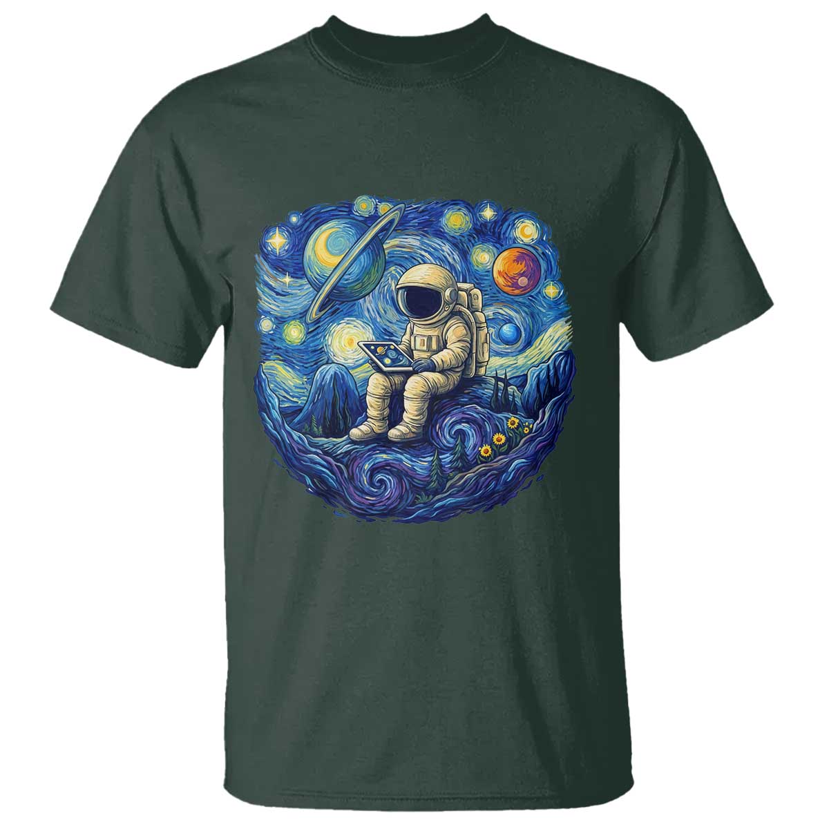 Starry Night Space Bookworm T Shirt Funny Astronaut Reader Gift TS12 Dark Forest Green Print Your Wear