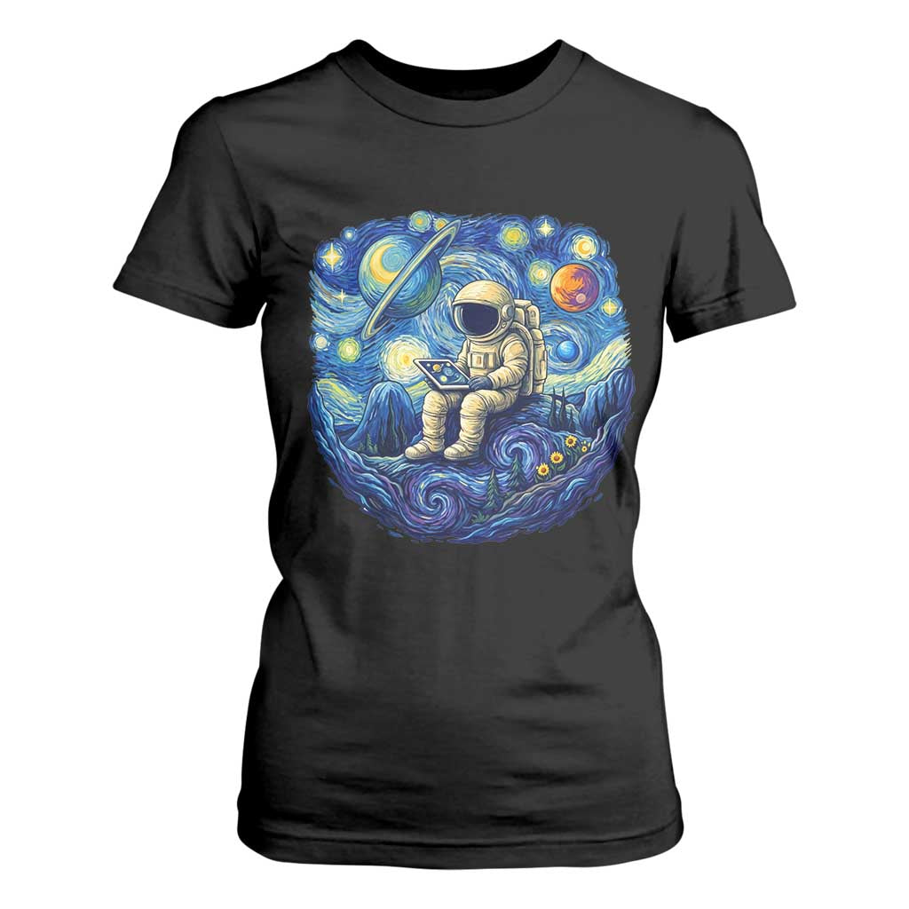 Starry Night Space Bookworm T Shirt For Women Funny Astronaut Reader Gift TS12 Black Print Your Wear