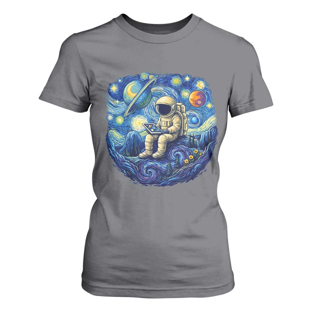 Starry Night Space Bookworm T Shirt For Women Funny Astronaut Reader Gift TS12 Charcoal Print Your Wear
