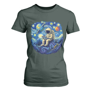 Starry Night Space Bookworm T Shirt For Women Funny Astronaut Reader Gift TS12 Dark Forest Green Print Your Wear