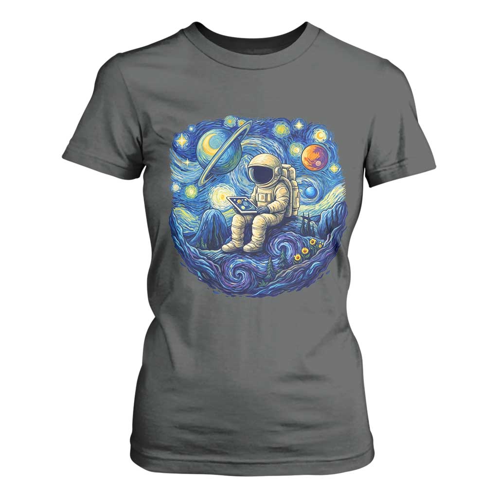 Starry Night Space Bookworm T Shirt For Women Funny Astronaut Reader Gift TS12 Dark Heather Print Your Wear