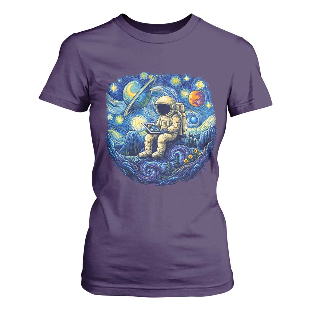 Starry Night Space Bookworm T Shirt For Women Funny Astronaut Reader Gift TS12 Purple Print Your Wear