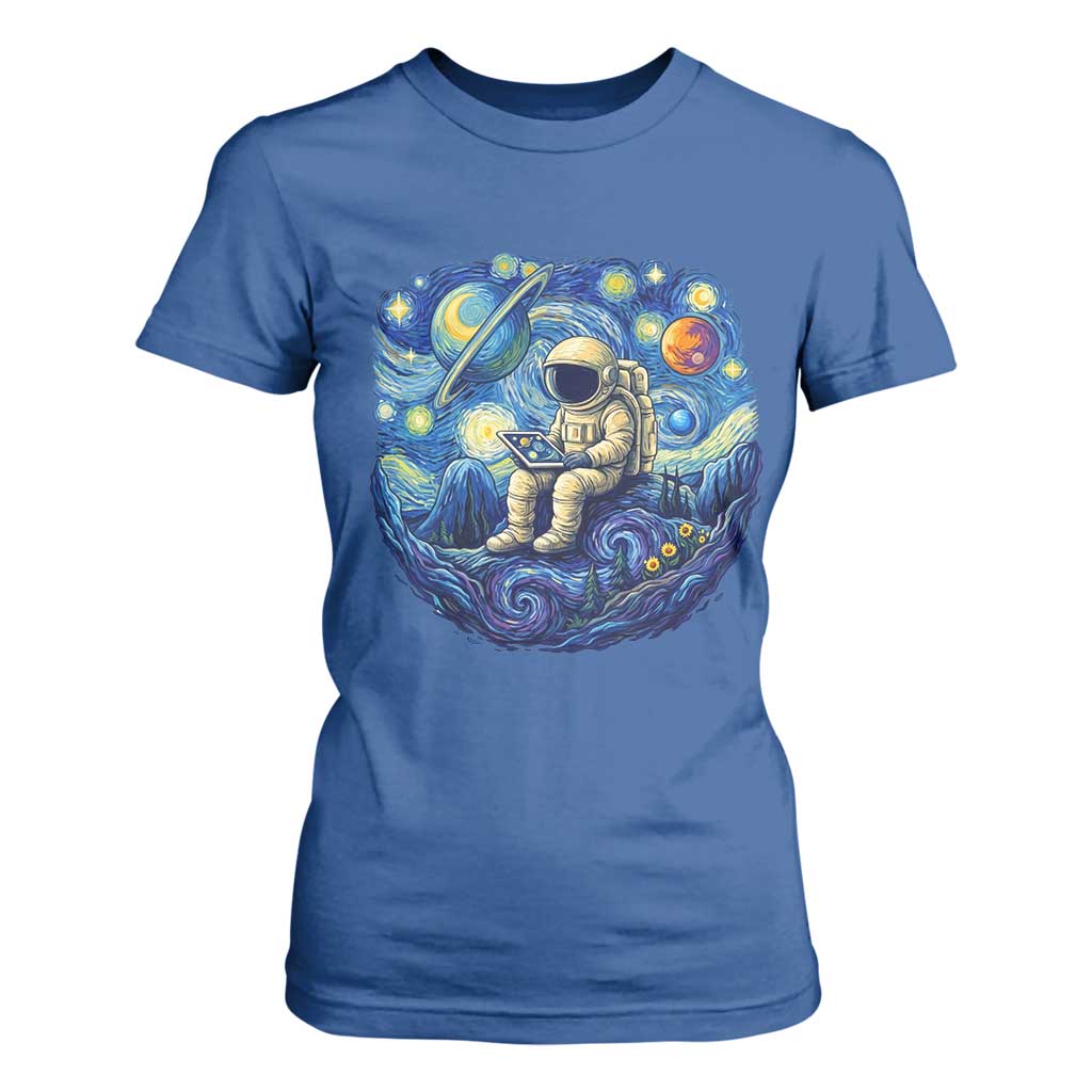 Starry Night Space Bookworm T Shirt For Women Funny Astronaut Reader Gift TS12 Royal Blue Print Your Wear