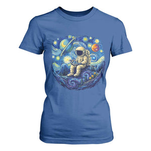 Starry Night Space Bookworm T Shirt For Women Funny Astronaut Reader Gift TS12 Royal Blue Print Your Wear